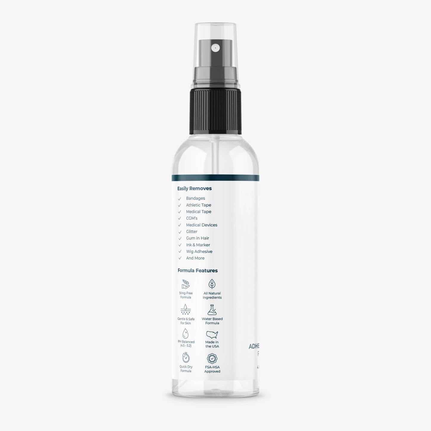 Clear spray bottle with black nozzle on a white background