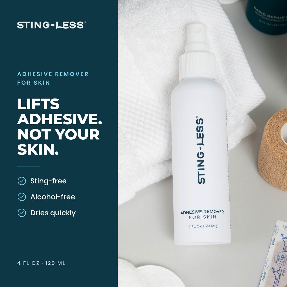 Sting-Less Adhesive Remover for Skin
