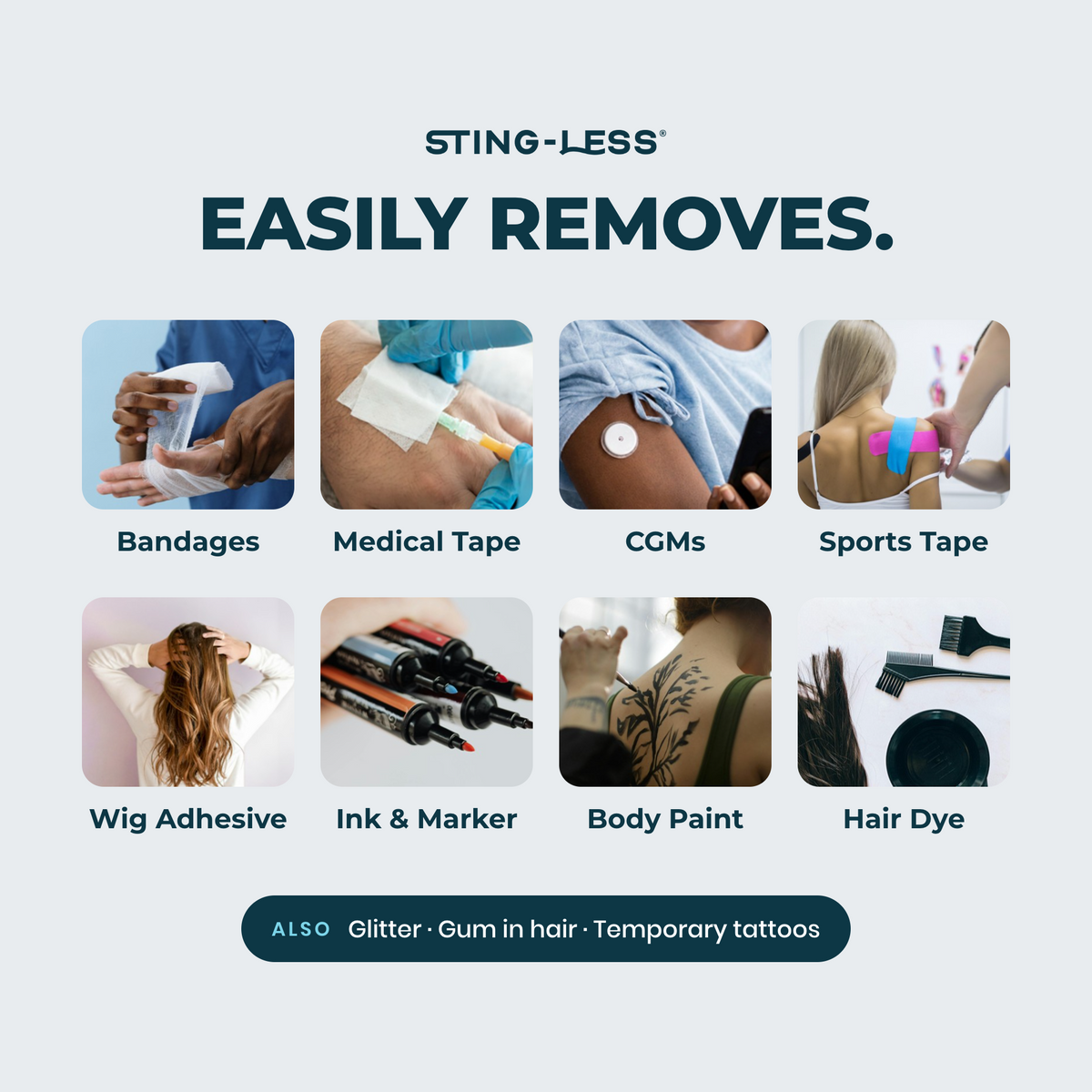 Sting-Less Adhesive Remover for Skin