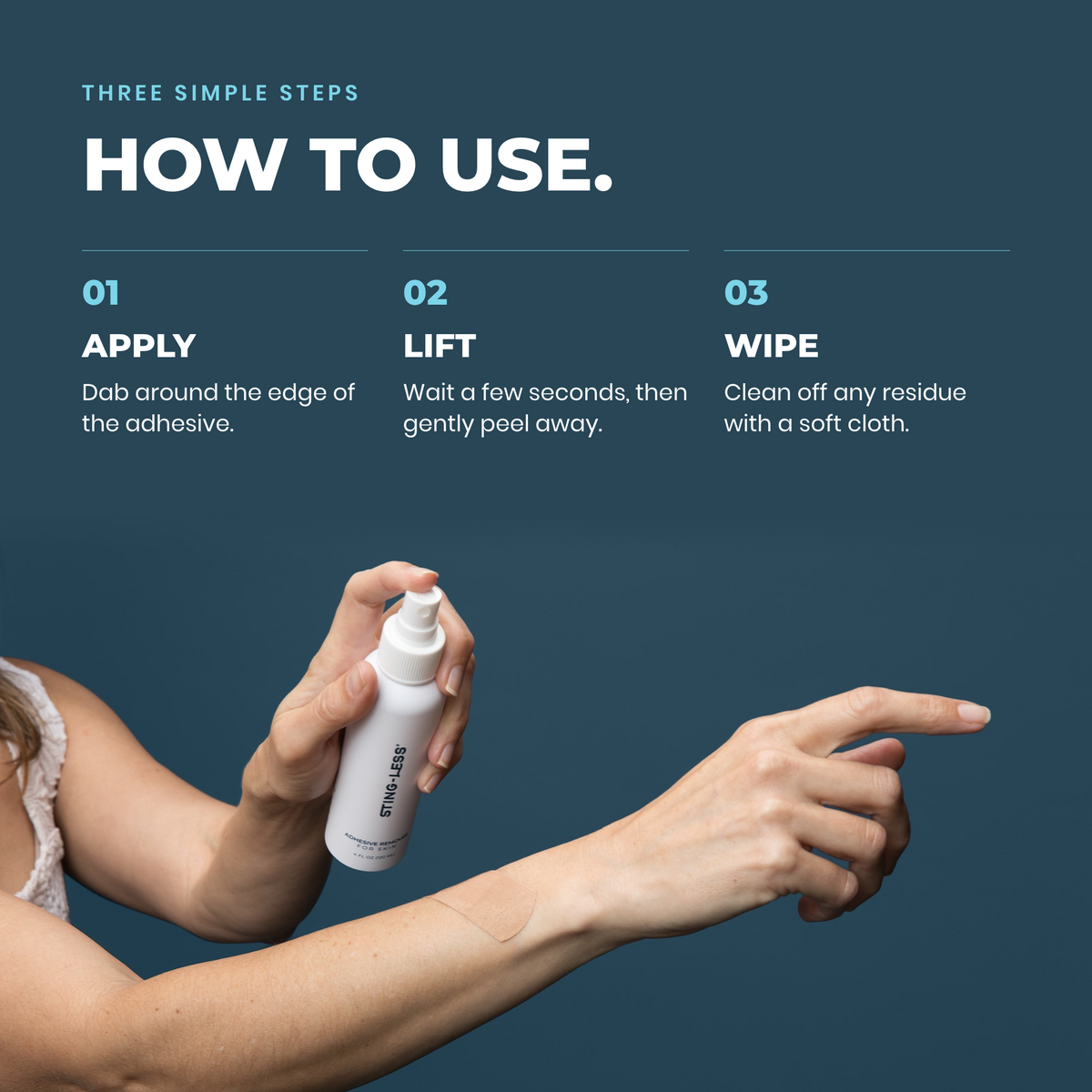 Sting-Less Adhesive Remover for Skin