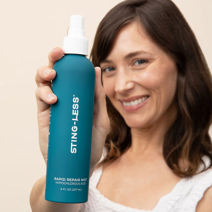 Sting-Less HOCl mist on bathroom counter for daily skincare use
