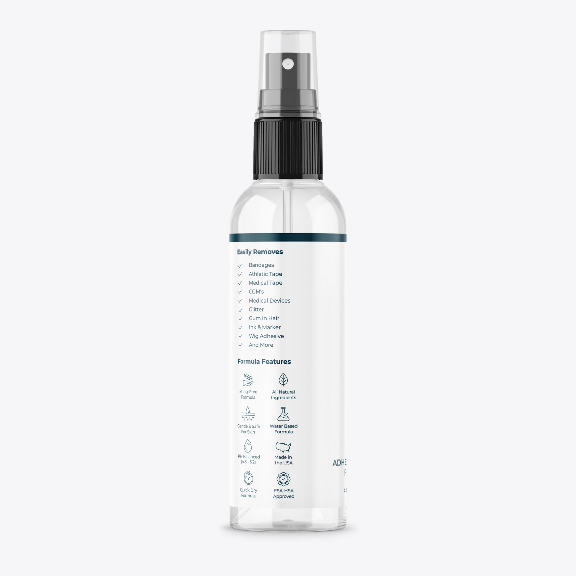 Clear spray bottle with black nozzle on a white background