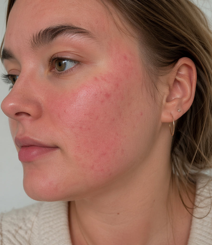 Damaged skin barrier before Sting-Less Barrier Repair Cream treatment